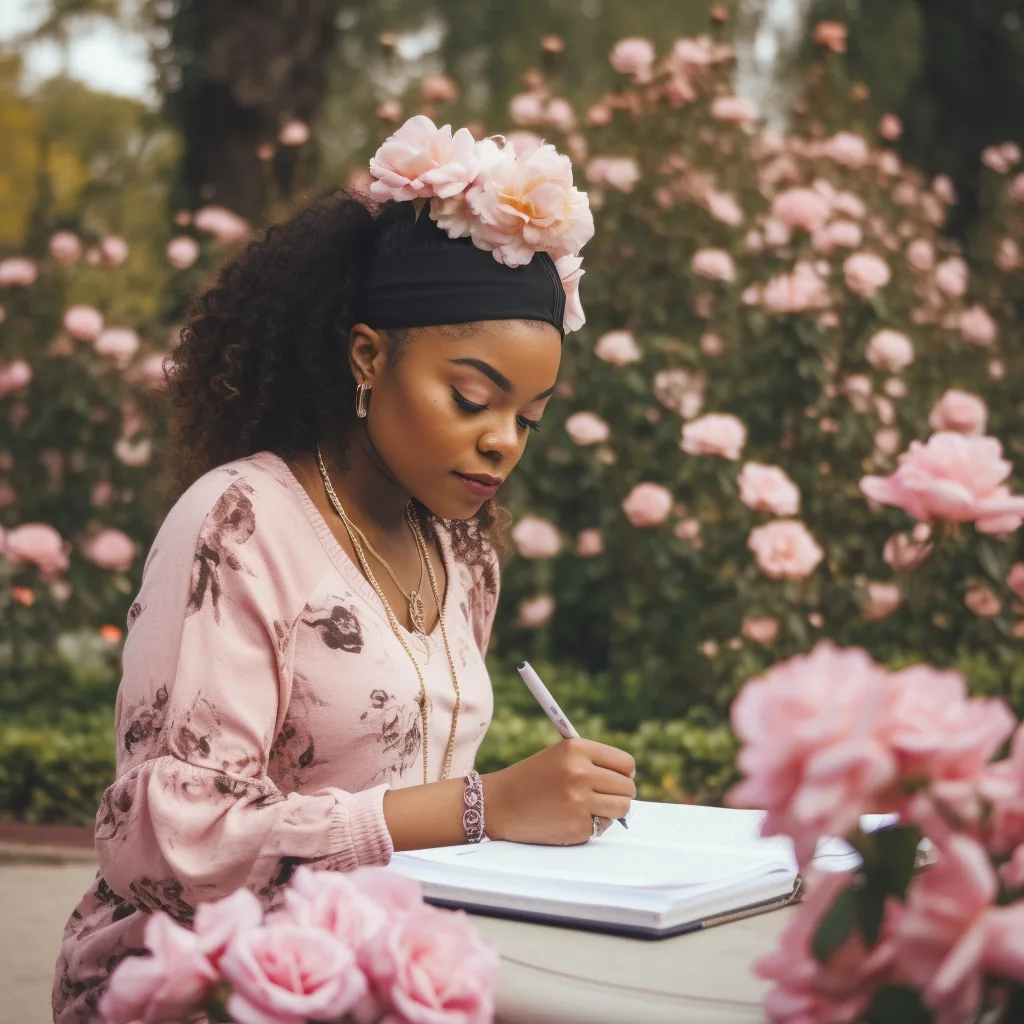 personal goals, PLR, african american woman writing in her journal