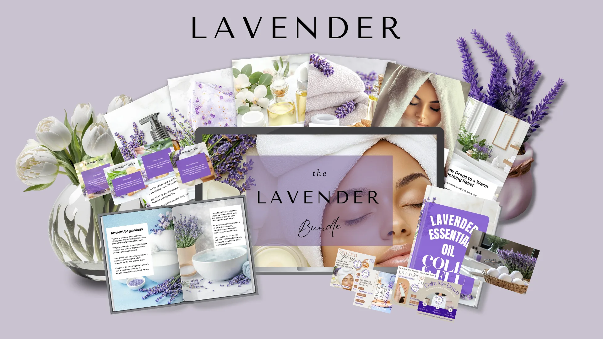 Main Page a group of magazines and a lavender flower