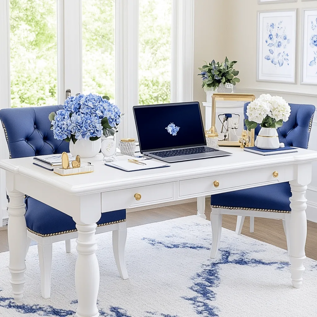 PLR (2) PLR white desk with blue accents