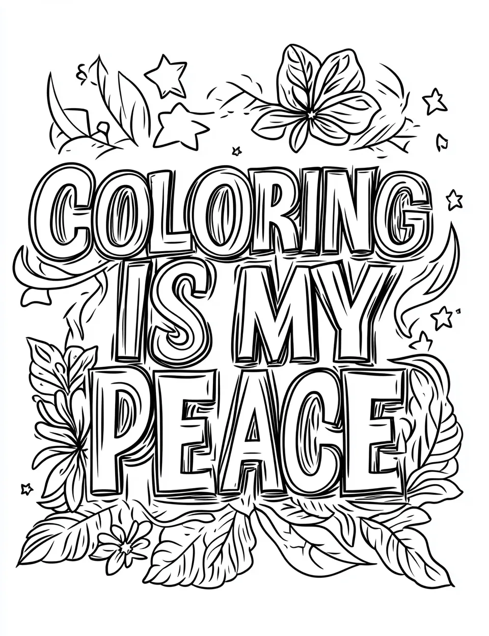saran0001_Coloring_page_3d_script_letters_COLORING_IS_MY_PEAC_d796bc5d-e42d-46cf-aa1e-8a6fd69e811d_0 PLR Coloring Books