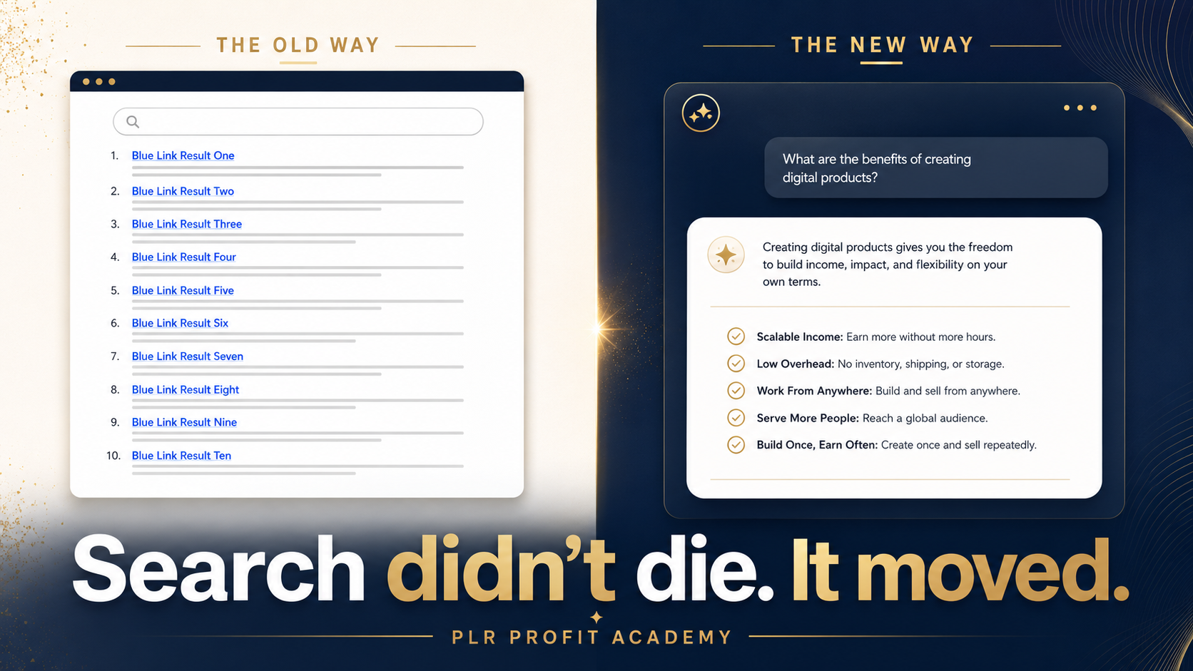 The new way Comparison of old and new search methods.