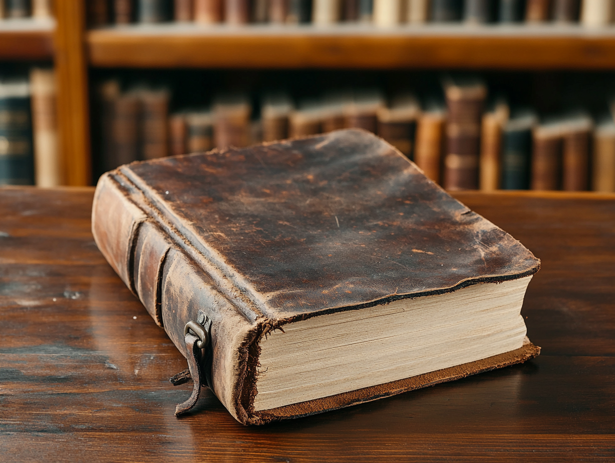 AI-generated image of an antique leather-bound journal created from the Studio's prompt